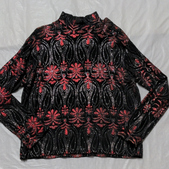 Vintage Tops - 1849 Authentic Ranchwear Vtg Glitter Floral Whimsygoth Long Sleeve Western Shirt